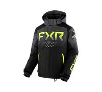 FXR Helium 2023 Chaqueta para moto de nieve juvenil, negro-gris-amarillo, tamaño 36