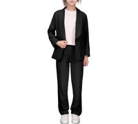Chaqueta de niña con Solapa de Color Liso, Traje Abierto de Manga Larga para niñas de 5 a 14 años (Black, 9-10 Years)