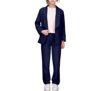 Chaqueta de niña con Solapa de Color Liso, Traje Abierto de Manga Larga para niñas de 5 a 14 años (Navy, 7-8 Years)