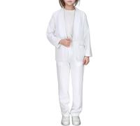 Chaqueta de niña con Solapa de Color Liso, Traje Abierto de Manga Larga para niñas de 5 a 14 años (White, 11-12 Years)