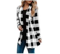 Chaqueta de otoño a cuadros para mujer, tallas grandes, chaqueta de entretiempo a cuadros, chaqueta de entretiempo elegante, abrigo fino, chaqueta de manga larga, chaqueta de punto larga, cárdigan de
