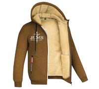 Chaqueta de otoño Chaqueta cálida masculina e invierno, a la moda, casual, monocolor, manga larga, bolsillo, capucha, algodón, abrigo X país hombre, caqui, S