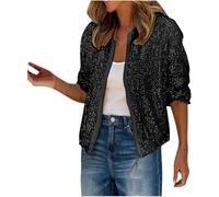 Chaqueta de otoño con Lentejuelas Brillantes para Mujer Abrigo clásico de Moda Ligero para Fiesta Chaqueta Tipo cárdigan con Solapa y Manga Larga con Lentejuelas Brillantes (Negro,XL)