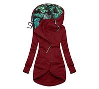 Chaqueta de otoño para mujer, de manga larga, con cremallera, estilo deportivo, con capucha, elegante, con bolsillos, para otoño e invierno, rojo, M