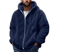 Chaqueta de peluche para hombre, chaqueta de forro polar de terciopelo de doble cara, color liso, informal, chaqueta de lana gruesa, chaqueta con capucha y cremallera, abrigo cálido de invierno para