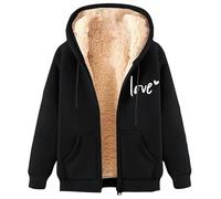 Chaqueta de peluche para mujer con capucha y estampado de un solo color, chaqueta de forro polar forrada de manga larga, cálida, chaqueta de invierno, tallas grandes, chaqueta de felpa con cremallera
