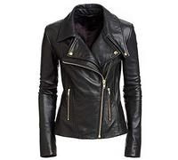 Chaqueta de piel auténtica para mujer, color negro