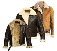 Chaqueta de piel de oveja auténtica para hombre, estilo aviador B3 de la Segunda Guerra Mundial, de lana gruesa en el interior/interior marrón, ¿Marrón? Chaqueta de piel auténtica para hombre
