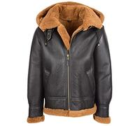 Chaqueta de piel de oveja para hombre B3 desmontable con capucha Shearling Ruben Brown Ginger, Jengibre marrón, L