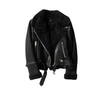 Chaqueta De Piel De Sherpa De Gamuza para Mujer, Chaqueta De Bombardero De Invierno De Forro Polar Cálido, Abrigo De Motociclista con Forro De Sherpa, Abrigo De Piel De Aviador De Invierno con Cuel