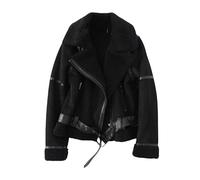 Chaqueta De Piel De Sherpa De Gamuza para Mujer, Chaqueta De Bombardero De Invierno De Forro Polar Cálido, Abrigo De Motociclista con Forro De Sherpa, Abrigo De Piel De Aviador De Invierno con Cuel