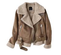 Chaqueta De Piel De Sherpa De Gamuza para Mujer, Chaqueta De Bombardero De Invierno De Forro Polar Cálido, Abrigo De Motociclista con Forro De Sherpa, Abrigo De Piel De Aviador De Invierno con Cuel