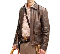 Chaqueta de piel de vaca auténtica para hombre, de los Raiders of The Lost Ark, Indiana Jones Harrison Ford, estilo vintage, color marrón, marrón, S