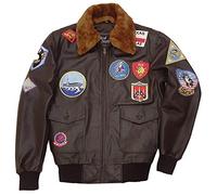 Chaqueta de piel de vaca con cuello de piel extraíble para hombre, Tom Cruise Maverick, color marrón, talla 2, marrón, M