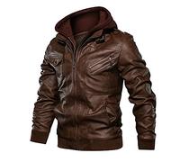 Chaqueta de piel gruesa para hombre, con cremallera, solapa, abrigo corto para bicicleta, cálido y diario, marrón, 3XL