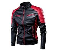 Chaqueta de piel para hombre, chaqueta de motorista, chaqueta de piloto, chaqueta de piel con cuello alto, chaqueta de motorista, elegante e informal, chaqueta de entretiempo, ropa de carrera, rojo