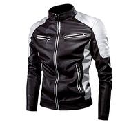 Chaqueta de piel para hombre, chaqueta de motorista, chaqueta de piloto, chaqueta de piel con cuello alto, chaqueta de motorista, elegante e informal, chaqueta de entretiempo, ropa de carrera, café, M