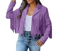 Chaqueta De Piel Sintética con Flecos para Mujer Disfraz De Vaquero Hippie para Carnaval Chaqueta Corta De Manga Larga con Borlas Abrigo De Motociclista Top De Vaquera Atuendo De Festival Violeta X