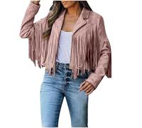 Chaqueta De Piel Sintética con Flecos para Mujer Disfraz De Vaquero Hippie para Carnaval Chaqueta Corta De Manga Larga con Borlas Abrigo De Motociclista Top De Vaquera Atuendo De Festival Rosa L