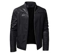 Chaqueta de piel sintética para hombre, ajuste ajustado, suave, clásico, cuello alto, casual, con cremallera, grueso, cálido, resistente al viento, térmico, cortavientos, Negro, L