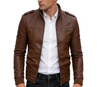 Chaqueta de piel sintética para hombre, para primavera e invierno, chaqueta de poliuretano para exteriores, chaqueta de motocicleta, ropa de abrigo, marrón, 3XL