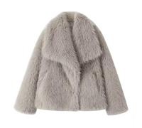 Chaqueta de Piel Sintética para Mujer,Cuello Solapa Abrigo Pelo Corto Grueso Abrigos de Invierno Cálido Chaqueta Manga Larga con Bolsillos Elegante y Cómodo Cazadora de Forro Polar Moda Lujo Faux Fur
