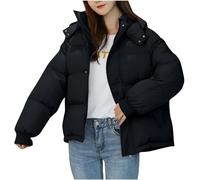 Chaqueta de Pluma Corta con Capucha y Cremallera para Mujer Chaqueta de Pluma Gruesa con Capucha y Cremallera Chaqueta de Pluma Gruesa para Invierno Abrigo Parker cálido (Negro,S)