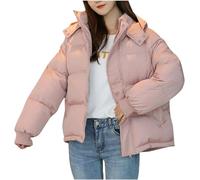 Chaqueta de Pluma Corta con Capucha y Cremallera para Mujer Chaqueta de Pluma Gruesa con Capucha y Cremallera Chaqueta de Pluma Gruesa para Invierno Abrigo Parker cálido (Rosa,L)