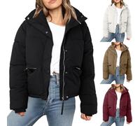 Chaqueta de Pluma Corta con Cremallera para Mujer Chaquetas de Pluma Gruesa sin Capucha Chaqueta de Gruesa para Invierno Abrigo Parker cálido