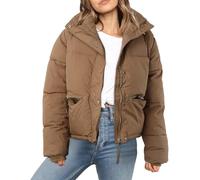 Chaqueta de Pluma Corta con Cremallera para Mujer Chaquetas de Pluma Gruesa sin Capucha Chaqueta de Gruesa para Invierno Abrigo Parker cálido