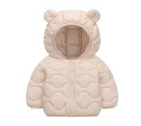 Chaqueta de plumas bebé caliente a prueba de viento invierno cremallera acolchada niños Color sólido Tops transpirable ropa manga larga con orejas oso sombrero chaqueta 1-6 años, beige, 18-24 meses