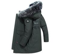 Chaqueta de plumas de invierno de piel de sable larga y ancha, cuello grueso y cálido, abrigo blanco para hombre, chaquetas largas de invierno, verde militar., XXL