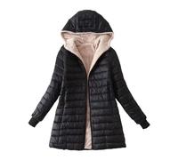 Chaqueta De Plumas Larga para Mujer De Talla Grande - Chaqueta De Algodón Ligera con Capucha para Invierno - Abrigo De Forro (Black, XXL)