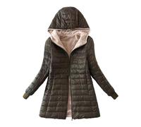 Chaqueta De Plumas Larga para Mujer De Talla Grande - Ligera De Algodón con Capucha - Abrigo De Invierno con Forro (Green, L)
