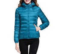 Chaqueta de plumas para mujer de 100 gramos, ligera, plegable, acolchada, cortavientos, acolchada, de invierno, con capucha, elegante, de media temporada, de manga larga, cómoda, tallas grandes