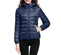 Chaqueta de plumas para mujer de 100 gramos, ligera, plegable, acolchada, cortavientos, acolchada, de invierno, con capucha, elegante, de media temporada, de manga larga, cómoda, tallas grandes