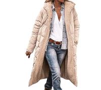 Chaqueta de plumas para mujer, invierno, cálido, larga, para invierno, elegante, para exterior, manga larga, outwear informal, con forro polar, con bolsillos, chaqueta de pluma, color puro, beige, S