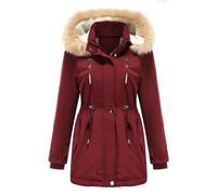 Chaqueta De Plumas para Mujer Manga Larga Color Liso con Capucha - Plumifero Ultraligero Mujer Slim Fit Cremallera Termica Deportiva Elegante Cazadoras Chic Anchos Plumiferos Vino S