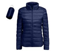 Chaqueta De Plumas para Mujer Manga Larga Sin Capucha Color Liso - Parka Mujer Invierno con Bolsillo Cremallera Moda Ligera Anchos Cazadoras Suave Único Plumíferos Marina de Guerra M