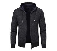 Chaqueta de plumón informal con capucha y cárdigan grueso de invierno de forro polar para hombre Suéter 3 XL, Negro #6, XXXL