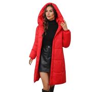 Chaqueta de plumón ligera, abrigo acolchado rojo para mujer, abrigos largos acolchados a la moda, ropa exterior elegante con capucha, chaquetas acolchadas sueltas con bolsillos, sudaderas de color