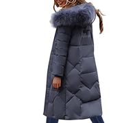 Chaqueta de plumón para mujer, abrigo de plumón cálido, chaqueta larga acolchada ligera para mujer, abrigo de invierno largo y grueso, hasta la rodilla, chaqueta de invierno, X01-gris, XL