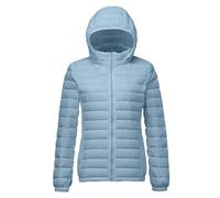 Chaqueta de plumón para mujer de 100 gramos, acolchada, ligera, con capucha, cortavientos, plegable, cálida, elegante, de media temporada, de manga larga, informal, de talla grande, cómoda, azul claro