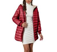 Chaqueta de plumón para mujer de 100 gramos, cálida y cortavientos, ligera, con capucha, acolchada, elegante, cómoda, de media temporada, chaqueta de manga larga, tallas grandes, abrigo casual, Vino