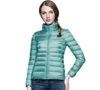 Chaqueta de plumón para mujer de 100 gramos, corta, atornillada, acolchada, sin capucha, cortavientos, ultraligera, pesada, con cremallera, tallas grandes, plumas, ropa de mujer, ligera, cálida, Verde