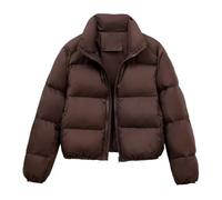 Chaqueta de plumón para mujer de 100 gramos, plegable, acolchada, ligera, acolchada, de invierno, sin capucha, cremallera, entretiempo, manga larga, elegante, tallas grandes, chaqueta cómoda, café, S