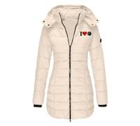 Chaqueta de plumón para mujer, larga, con estampado de huellas de perro, chaqueta de invierno, chaqueta acolchada con capucha extraíble, cremallera, chaqueta acolchada, cuello alto, abrigo, chaqueta