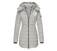 Chaqueta de plumón para mujer, larga, con estampado de huellas de perro, chaqueta de invierno, chaqueta acolchada con capucha extraíble, cremallera, chaqueta acolchada, cuello alto, abrigo, chaqueta
