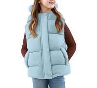 Chaqueta de plumón para niños con capucha para niña, sin mangas, chaleco ligero de plumón para invierno, cálido, chaleco acolchado para exteriores, resistente al viento, chaleco de transición de un