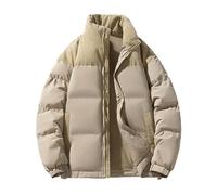 Chaqueta de plumón tamaño liso bolsillo con cremallera gruesa cálida acolchada chaqueta sin capucha abrigo grueso invierno talla grande, Caqui., XL
